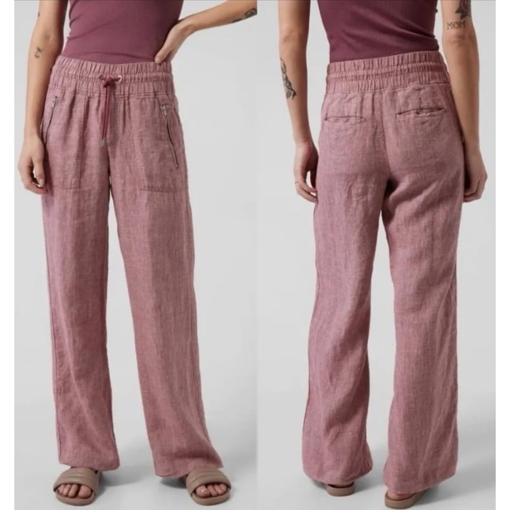 Athleta caboLinen Pants Drawstring Waist Wide‎ Leg Casual Comfort Rose